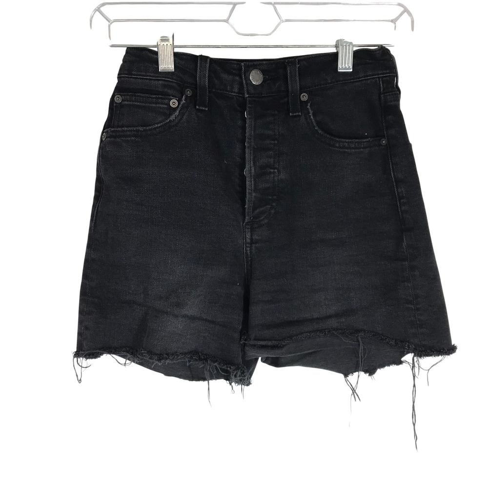 Denim Forum The 50s Arlo Mid Thigh Short Black High Rise Button Fly Size 24